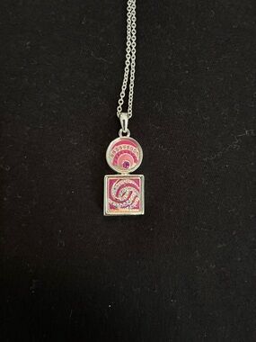Silver-Tone Necklace with Pink Crystal Pendant